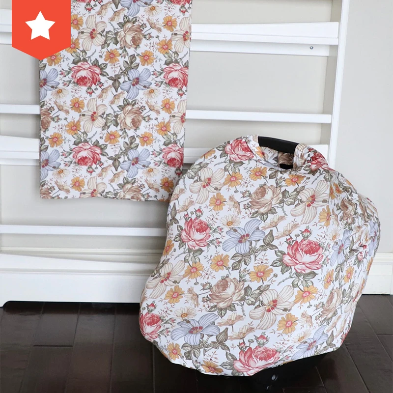 

Amazon Poncho comfortable Baby car seat canopy flower microfiber multi use breastfeeding Baby nursing cover scarf, Customized color