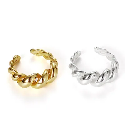 

Chic Korean Style 18K Gold Plating Croissant S925 Silver Open Rings S925 Stamp Twisted Adjustable Rings For Women