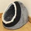 Grey Black Warm Fleece Igloo Pet Dog Bed with Fur Trim Dog Puppy Cat Kitten