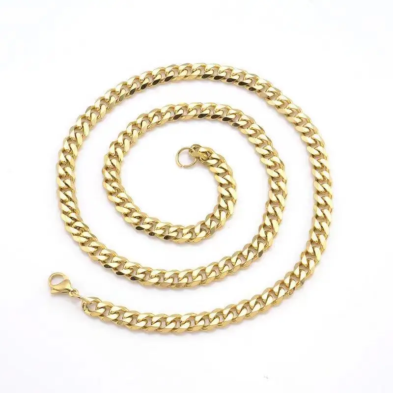 

Foreign trade jewelry fashion stainless steel 3 / 5 / 7mm Necklace six side polished gold long chain manufacturers wholesale
