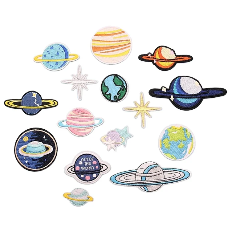 

yiwu wintop hot sale outer space universe planet shape iron on embroidery patches set for garment