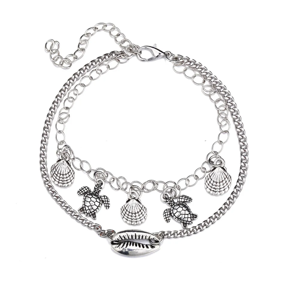 

High quality fashion jewelry silver beach sea alloy turtle shell pendant custom anklet bracelet, Picture shows