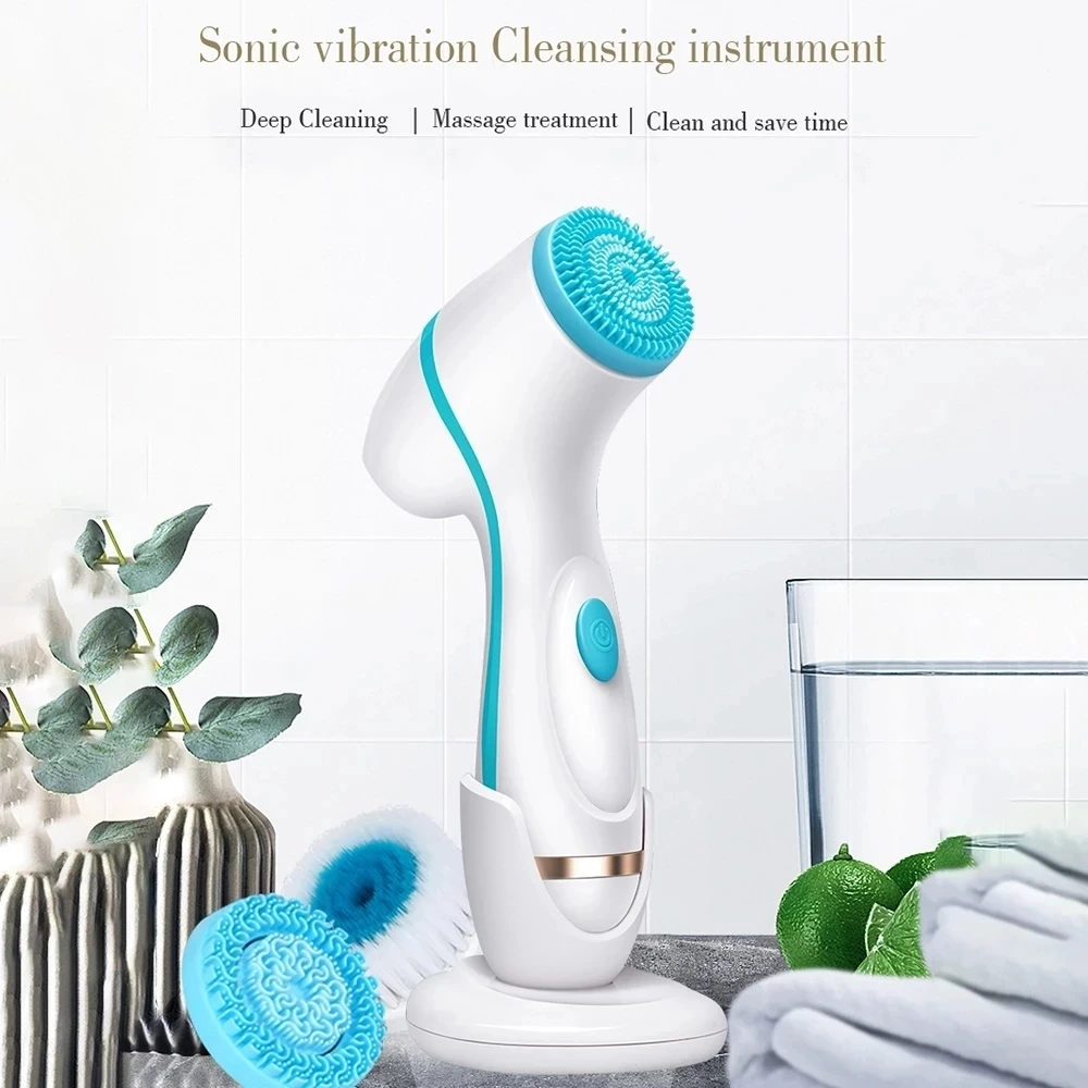 

Electric Face Cleaners Facial Cleansing Brush Pore Ceaner Skin Deep Cleaning Spin Brush 3 Heads Face Spa Facial Beauty Massage, White