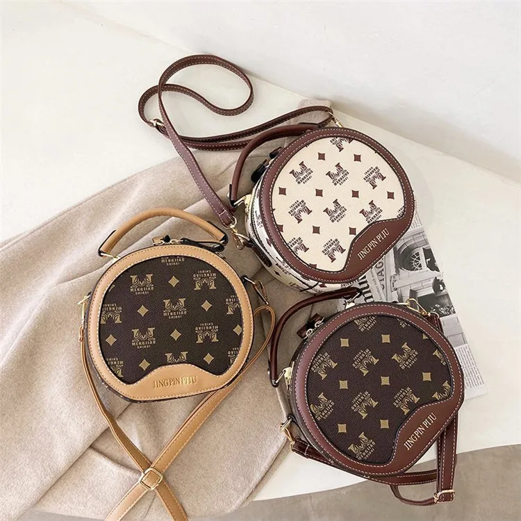 

2021 Spring And Summer One-Shoulder Cross-Body Bag Mobile Phone Bags Fashion Small Round Bag Ladies Handbags, White,brown,coffee