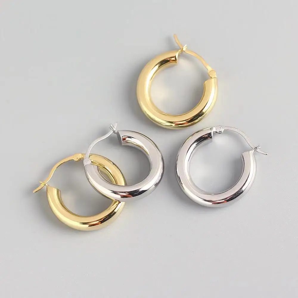 

GOGO JEWELRY Trendy minimalist gold and silver plated stainless steel 18k titanium hoop earrings for women