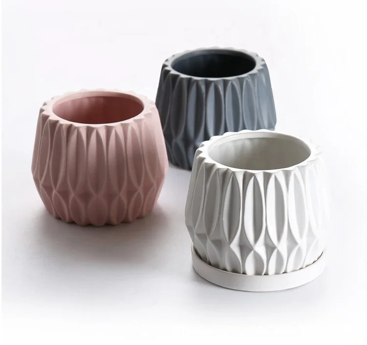 

Ceramic flower pot creative planters geometric plant pot hotsale indoor ceramic pots set, 3colors