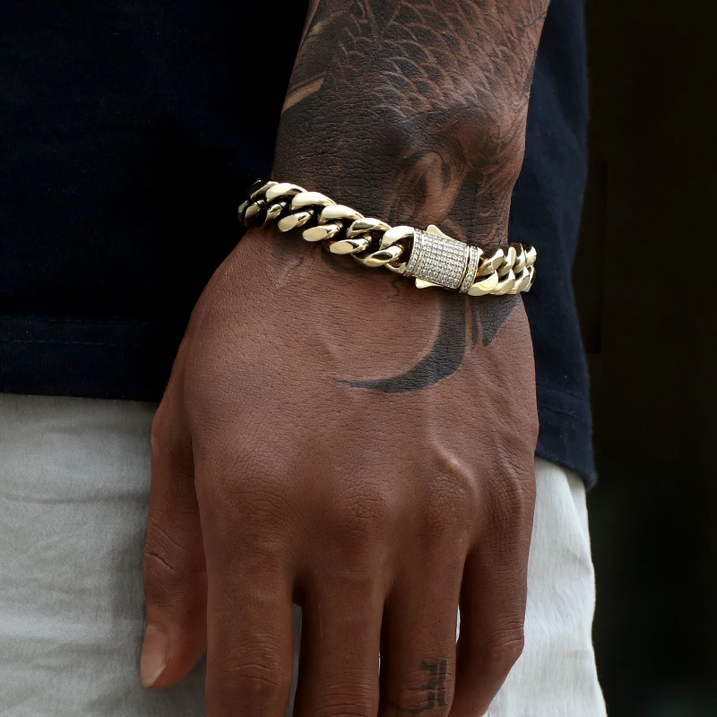 

Miss jewelry wide 14k dubai gold plated bracelet men, hip hop luxury designs men bracelet, 18k gold, white gold, rose gold