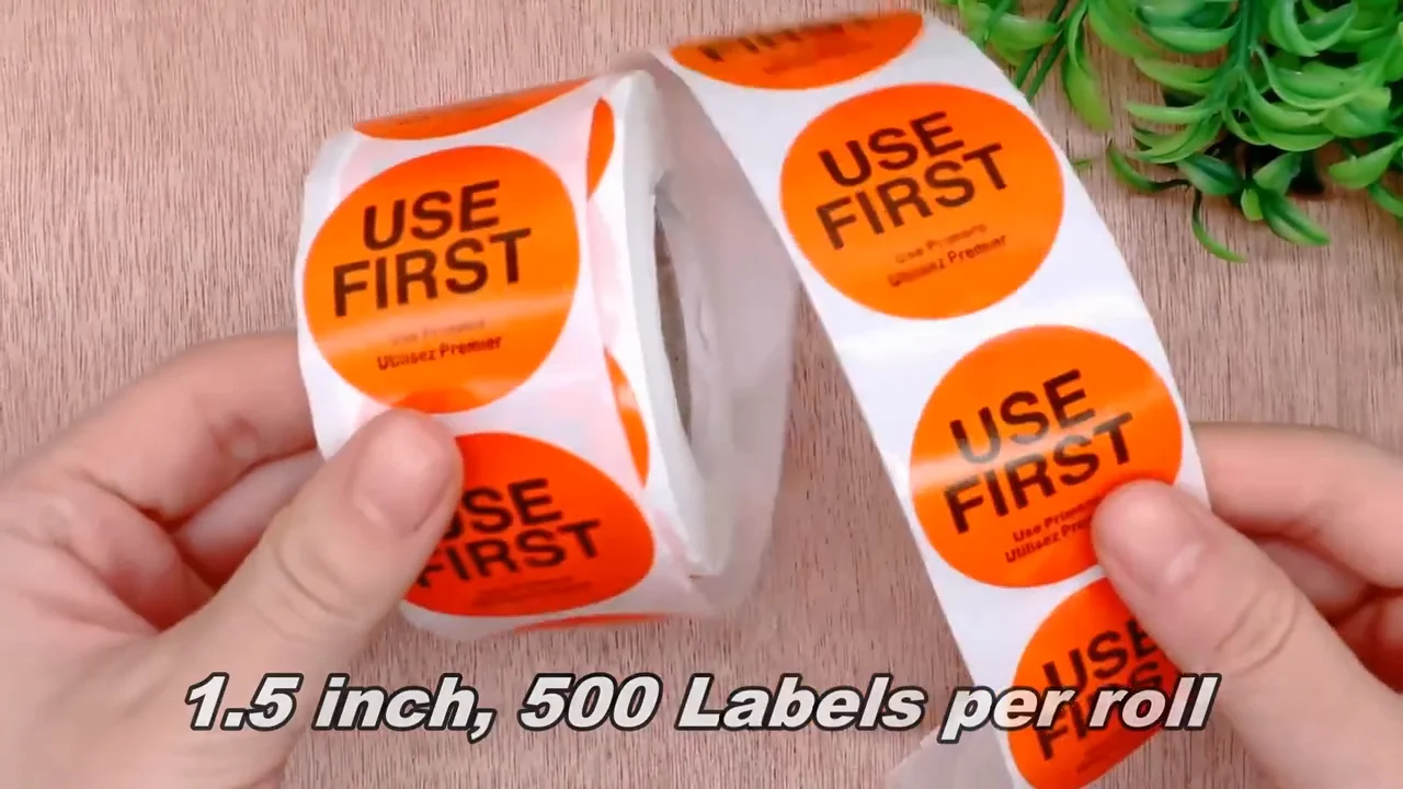Hybsk Orange "use First" Trilingual Removable Label 1.5 Inch Total 500