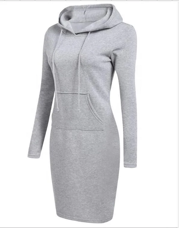 
2020 fashion plain pockets pullover casual Hoodies women long sleeve hoodies dress 
