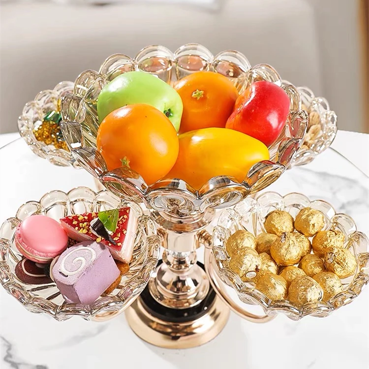 

European and American style desktop metal glass fruit plate tray candy jar bowl With Stand for party, 1 color