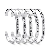 

Fashion Stainless Steel Jewelry Inspirational Personalized Gift Engraved Cuff Bangle Bracelet