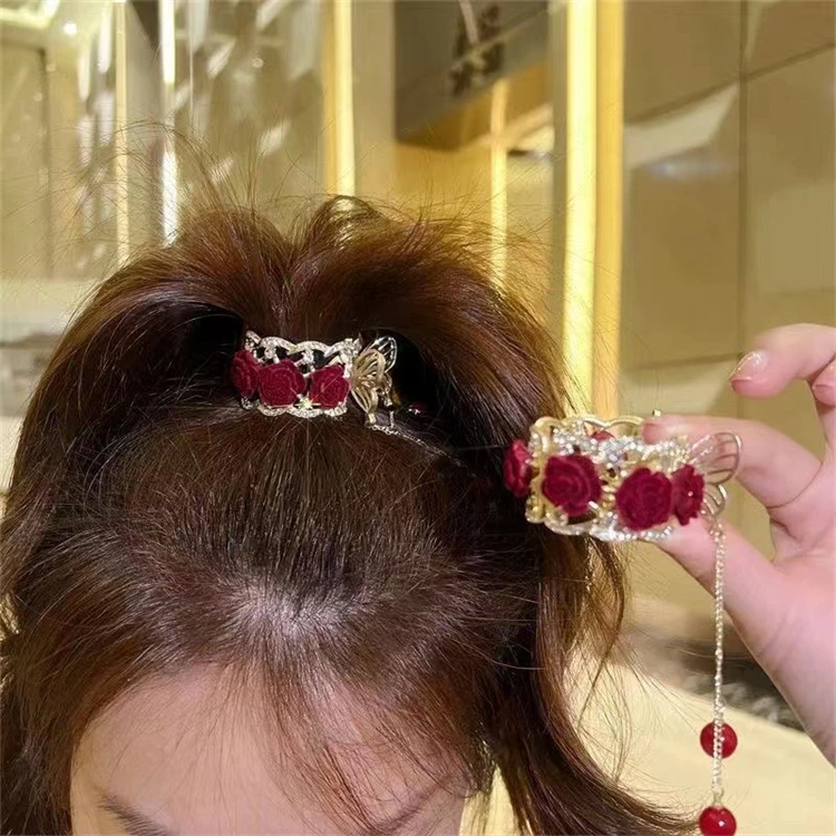 

Fashion Women's Bell Orchid Flower Tassel Claw Clips Rhinestone Zircon Pearl Hairpin Hairclips Accessories