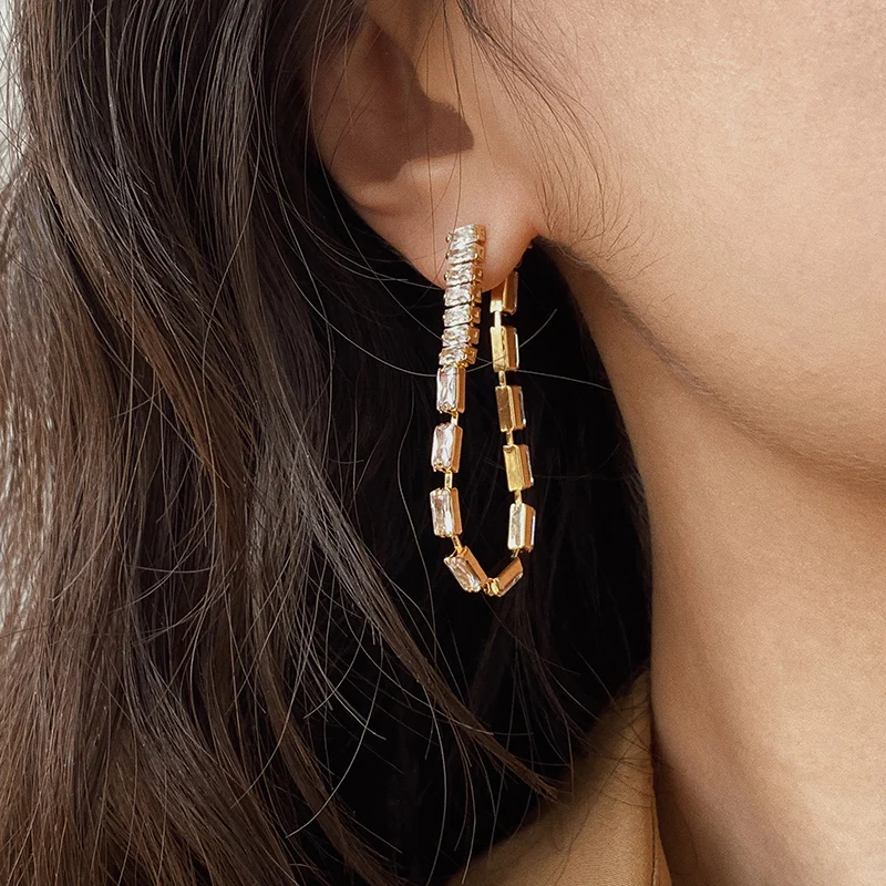

2 Styles Wearing Square Cubic Zirconia Long Earrings Dangle Tassel Earrings for Women Elegant Minimalist Gold Plated Jewelry Hot