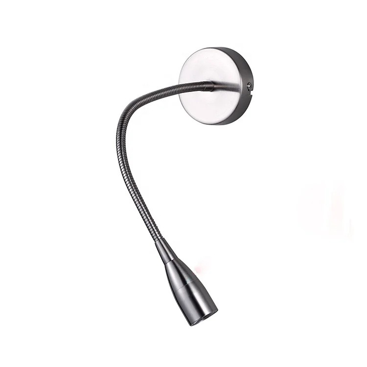 High quality hotel flexible gooseneck led light aluminum lamp bedside 3W LED wall reading light with on/off switch