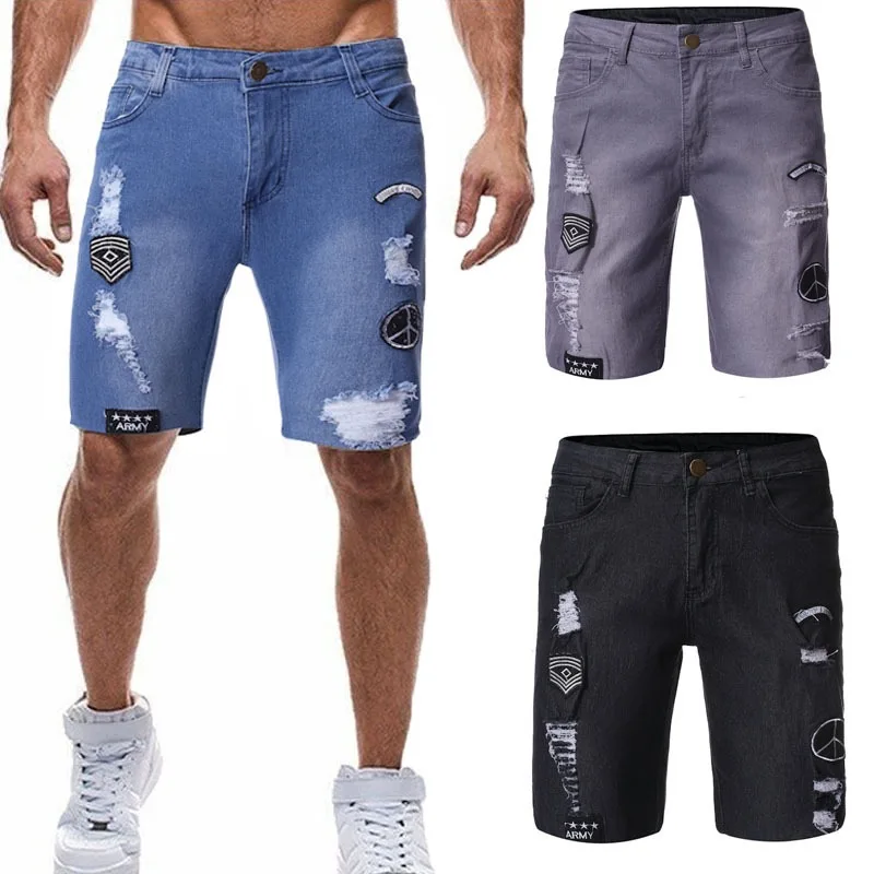 

2020 Fashion men badge pants ripped shorts jeans