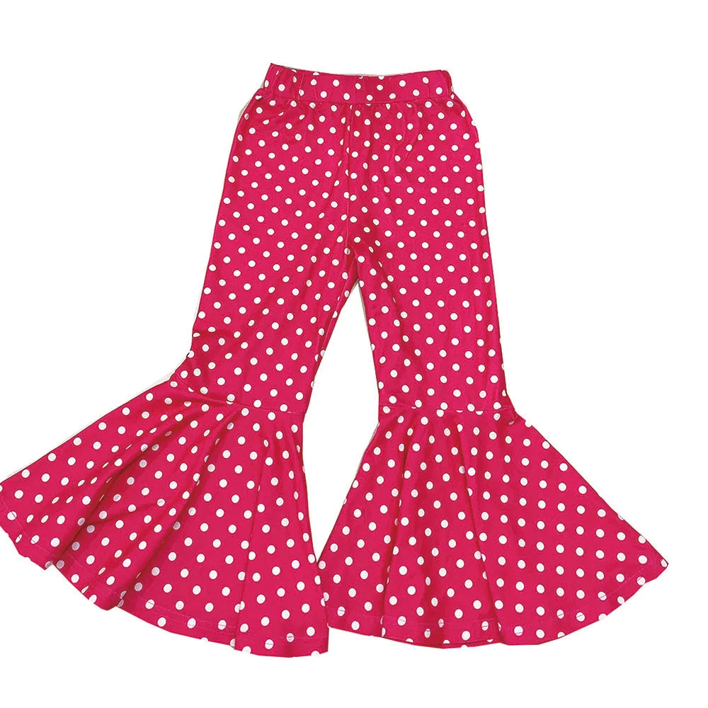 

2021 wholesale spring boho milk fiber girls kid's hot pink flared Bells polka dot bells bottom, As pic