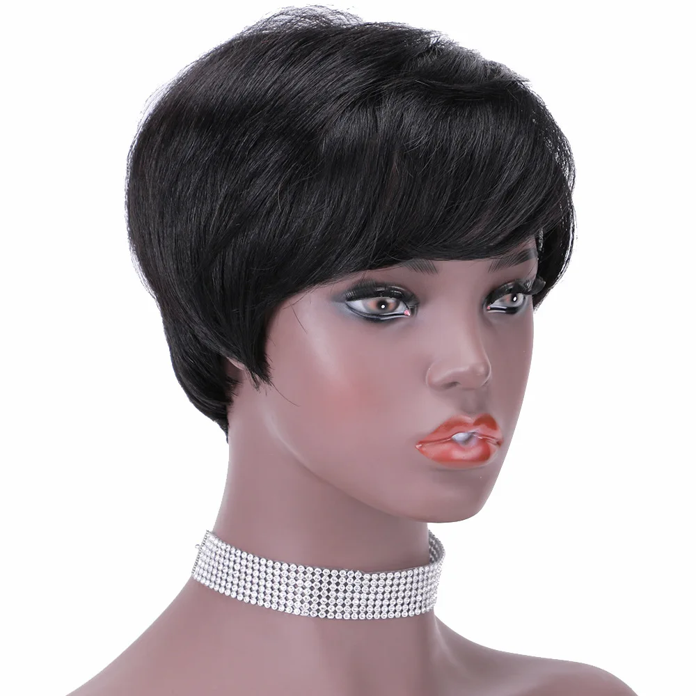 

Factory wholesale direct sales African gradient color mechanism women's pixie wigs human hair wigs