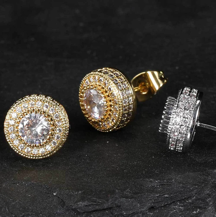 

Wholesale Hip Hop Earrings Jewelry Pure Gold Plated Bling Bling 3a Earring