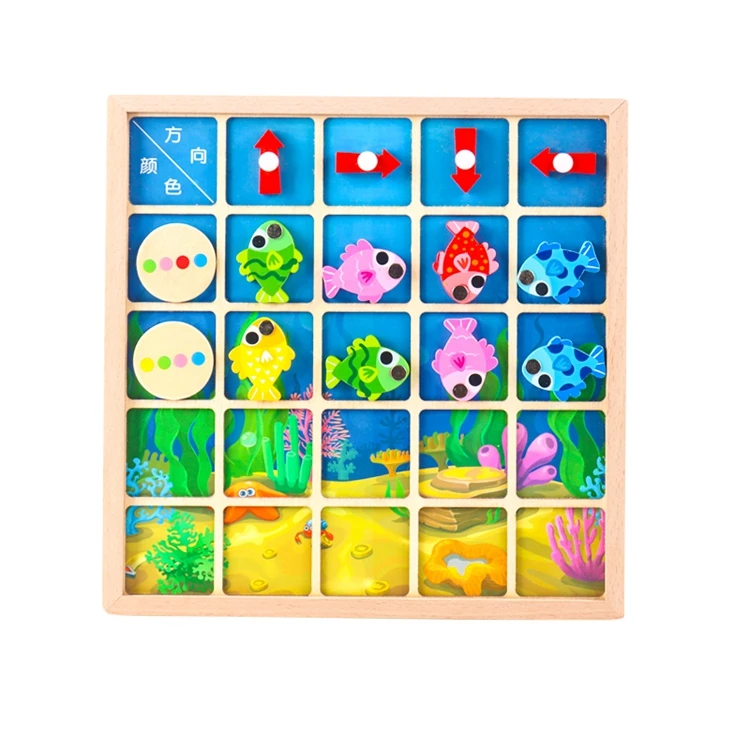 

Preschool learning toy direction cognitive game double-sided magnetic toy wooden fishing board