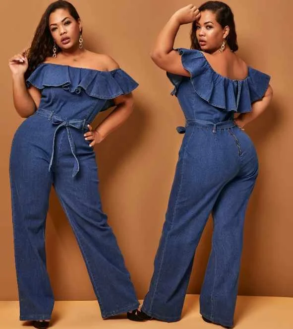 

Fashion 1 Pieces Women Plus Size Clothing 4XL Casual Off Shoulder Denim Jumpsuit