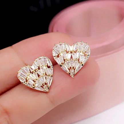 

Fashion Jewelry Wholesale Price KYED0287 Heart Shape 3A Zircon 18 k Gold earrings for Women