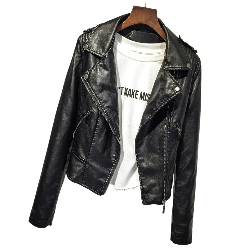 

Lapel short jacket spring and autumn short pu leather jacket