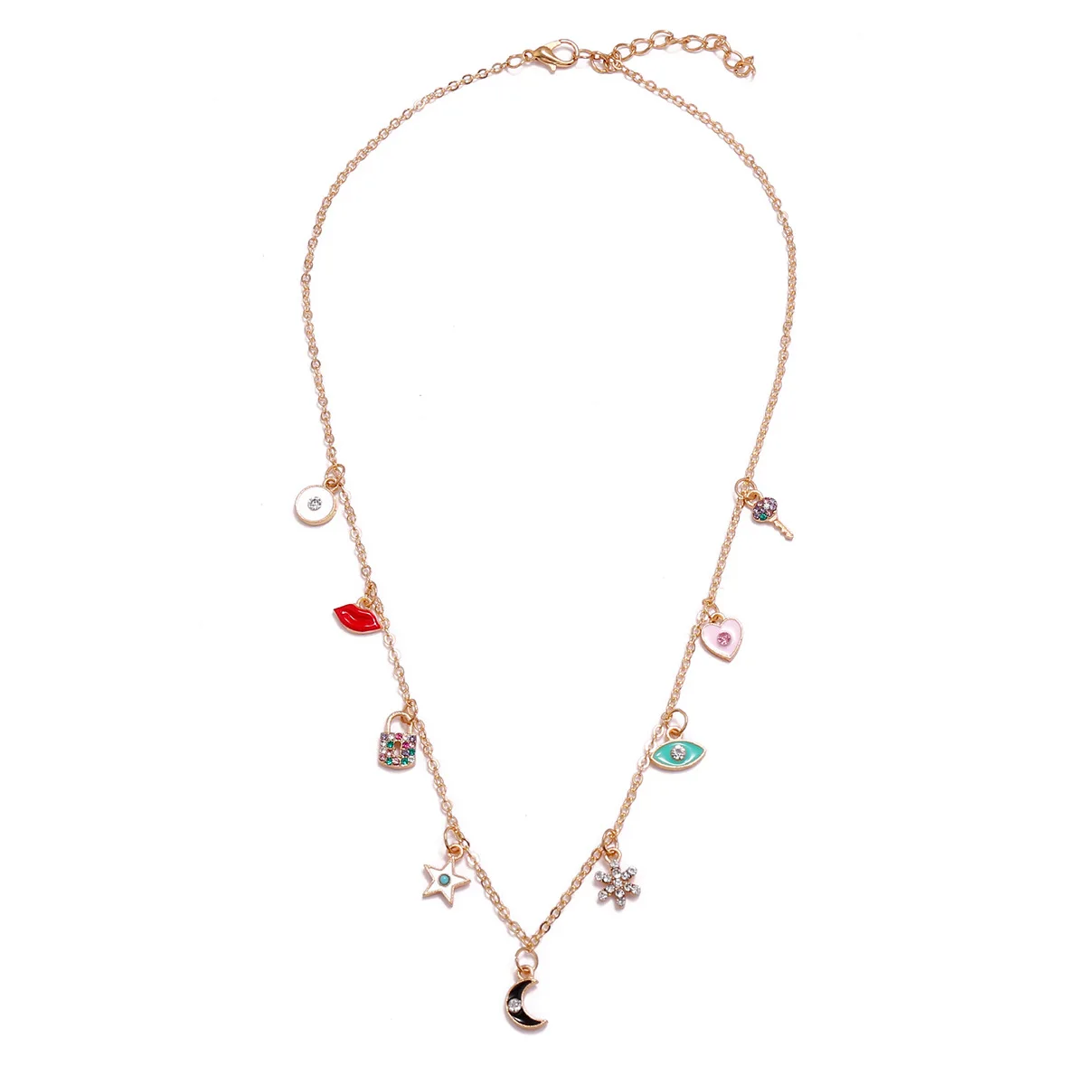 

Hot Selling Star Moon Heart Lock Pendant Necklace Fashion Jewelry 14k Gold Evil Eye Necklace