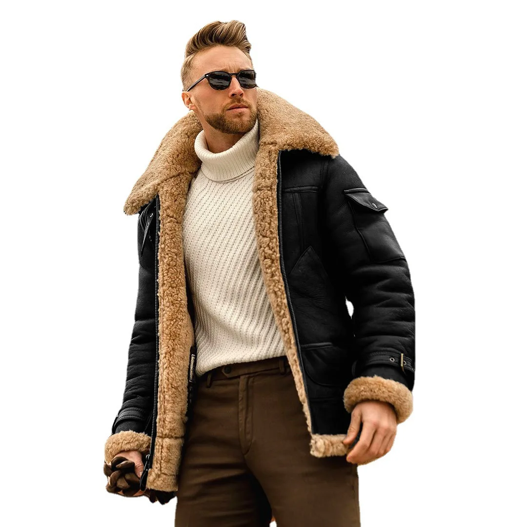 

5XL Outwear Casual Faux Fur Lining Warm Coat Patchwork Long 2021 winter jackets men, Picture