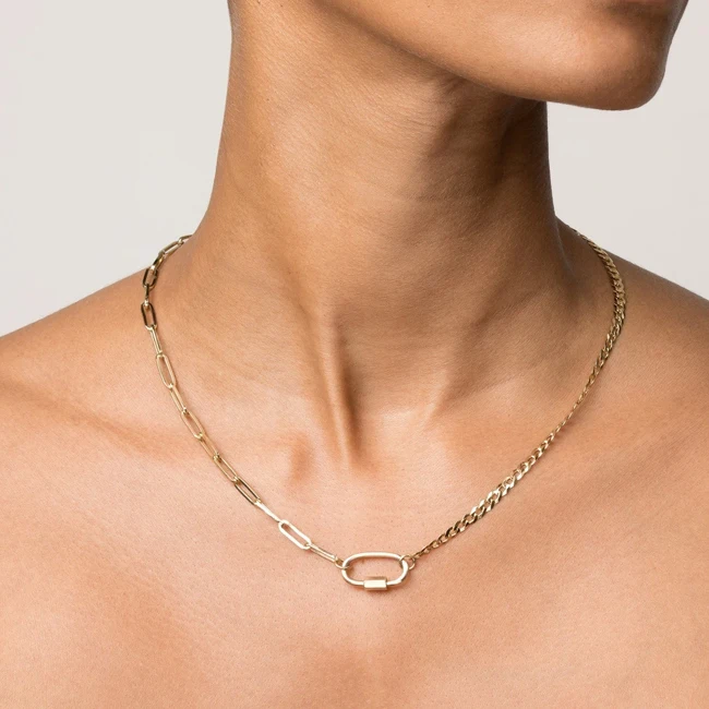 

INS fashion chic minimal personalized large paperclip curb link chain jewelry necklace stainless steel, 14k gold