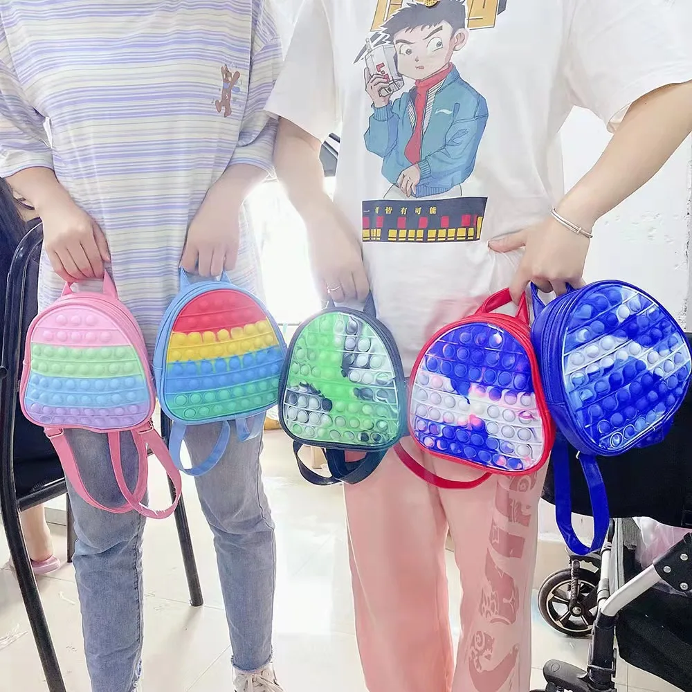 

rainbow silicone adjustable shoulder real fidget push bubbles back pack school bag up pop backpack for girls kid children
