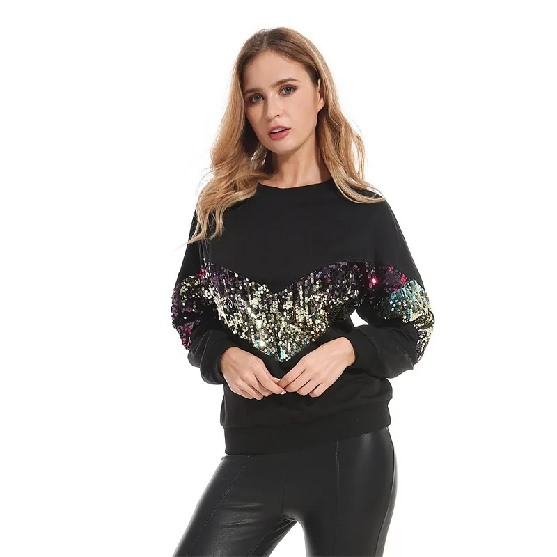 

2020 Trending winter long sleeve shiny sequin sweater shirt for women ladies