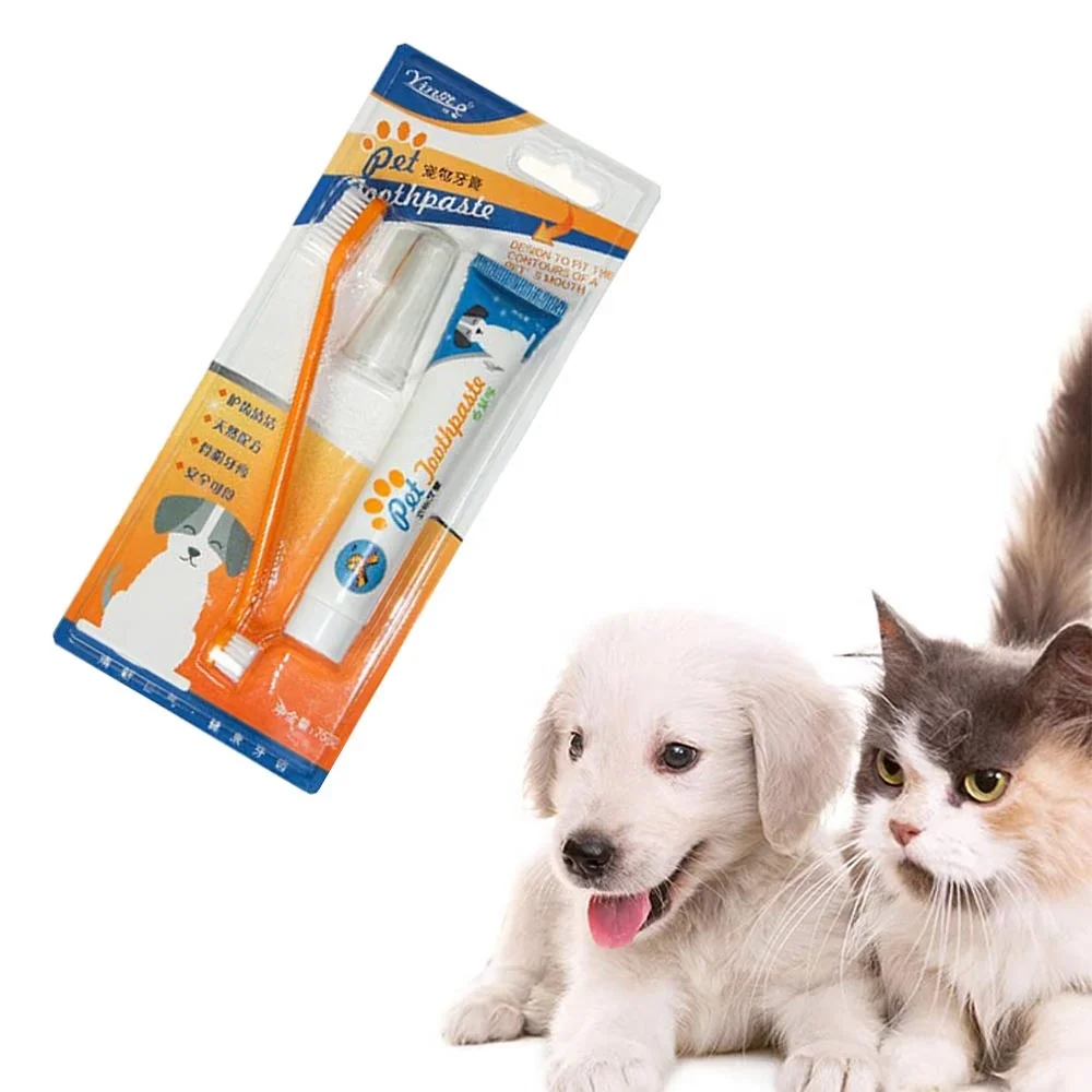 

Factory Wholesale Custom Vanilla Beef Taste Pet Toothpaste Toothbrush Set Cat Dog Cleaning Teeth, Colorful