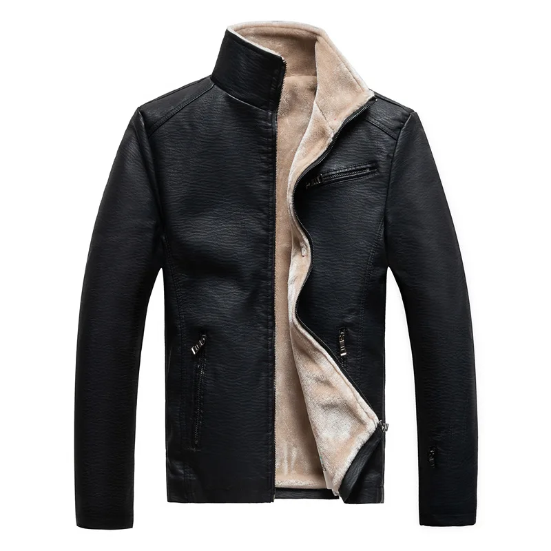 

Autumn And Winter New Leather Men'S Faux Leather Vintage Plus Velvet Padded Leather Warm Motorcycle Bomber Jacket, Customized color