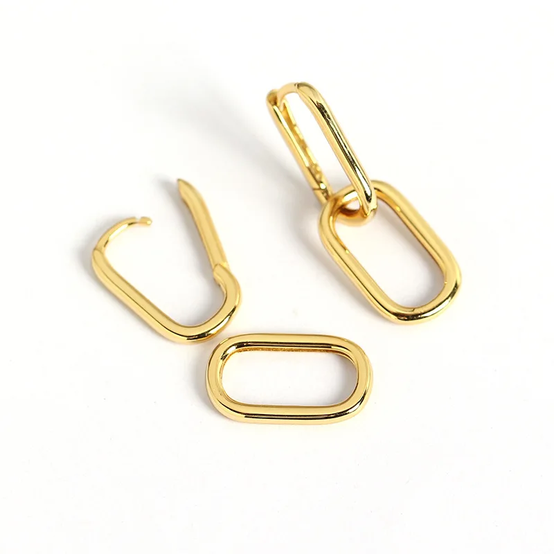

Trending 925 Sterling Silver jewelry Dangle ellipse Geometric hoop earring gold plated earrings
