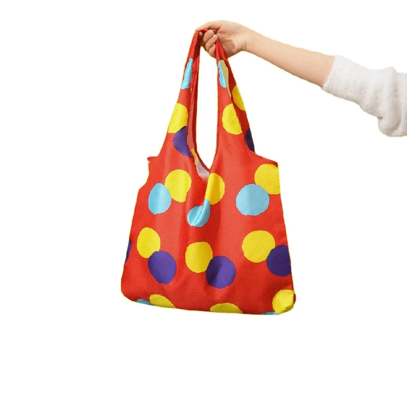 

Hot sale custom logo Peach skin portable folding reusable large storage grocery tote shopping bag, Black, navy, red,blue,yellow,green