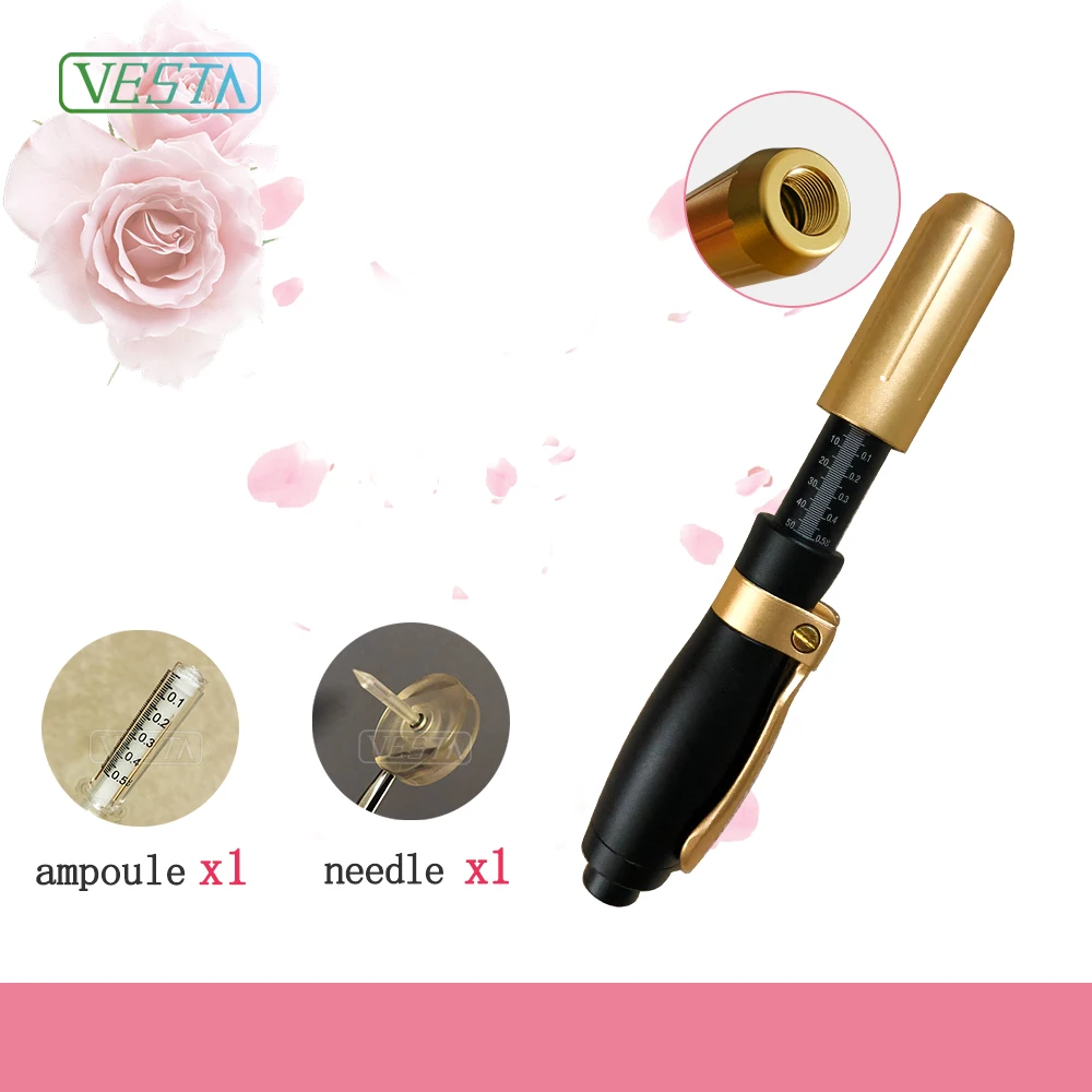 

Vesta Needle-free Injection mesotherapy hyaluronic acid pen gun dermal filler injector and white Ampoule for hyaluronic pen, Black gold