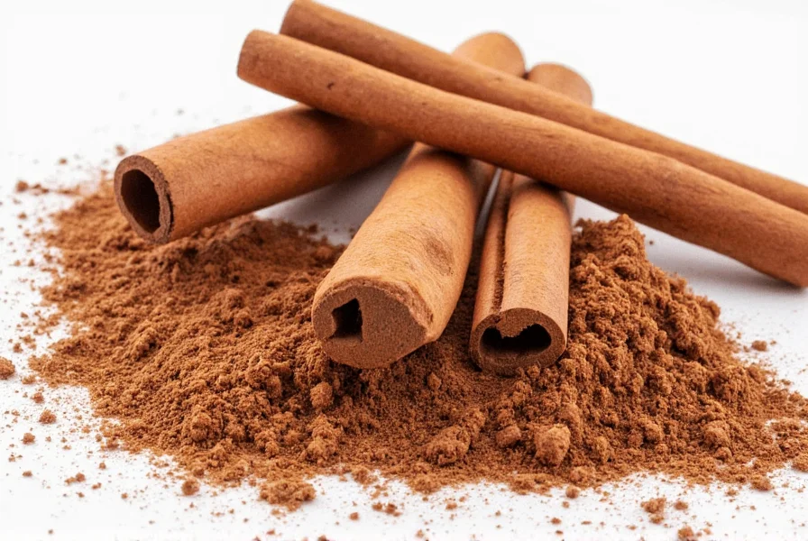 Chef's hands measuring cocoa powder and cinnamon into a mixing bowl for baking