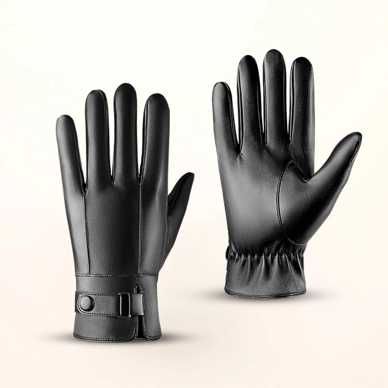 Fashion Outdoor Windproof Touch Screen Winter Driving Motorcycle Man PU Leather Gloves