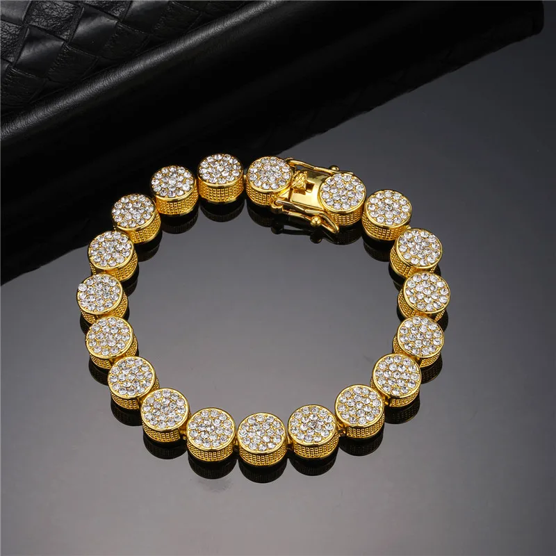 

Wholesale Hip Hop Jewelry 10mm Icy Bling Diamond Tennis Link Chain Gold Plated Crystal Cluster Tennis Bracelet For Women Gift