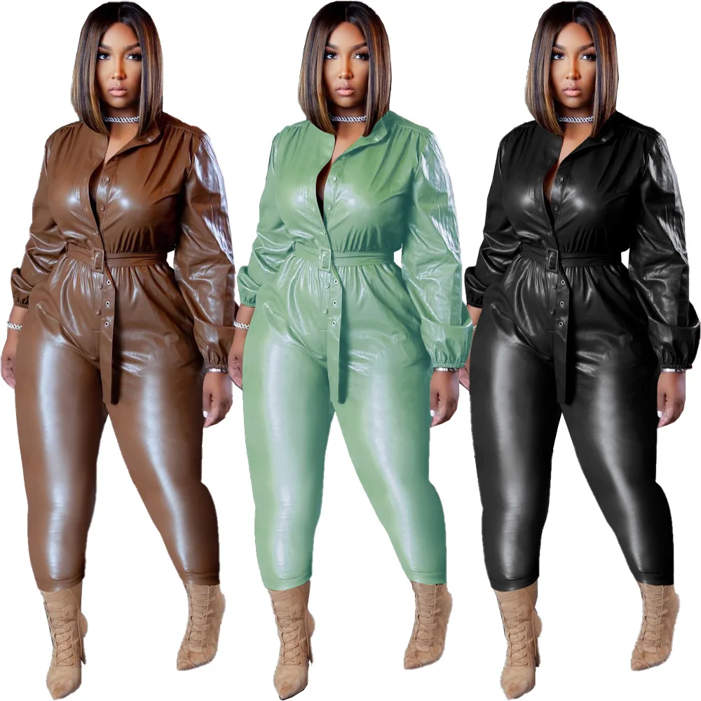 

Z45 Wholesale 2022 new casual fashion jumpsuit leather button belt jumpsuit