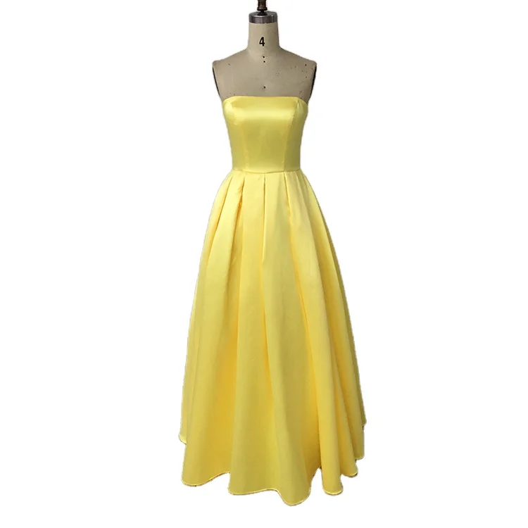 

2020 long sweetheart backless strapless elegant pattern yellow prom dress