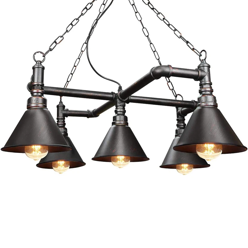 Vintage Industrial Water Pipe Ceiling Light Steampunk Pendant Metal Rustic 5 Scone Lamp Shade Track Lights