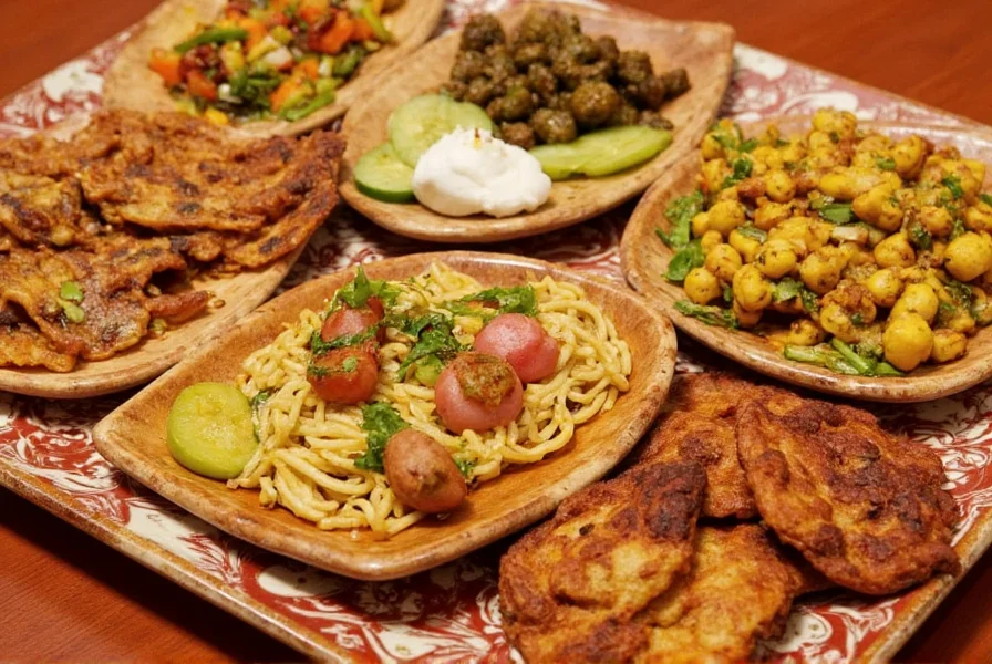 The Yellow Chilli food platter showing colorful Indian dishes arranged artistically on traditional ceramic plates
