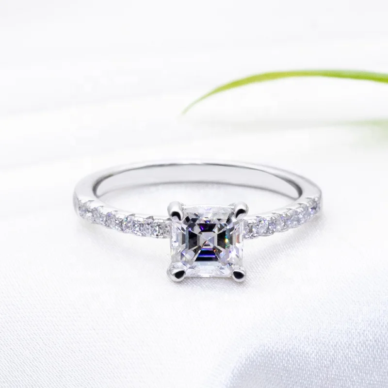 

Fashion jewelry 2021 fancy asscher cut 5.5x5.5mm moissanite wedding ring silver 925 VVS white moissanite engagement ring