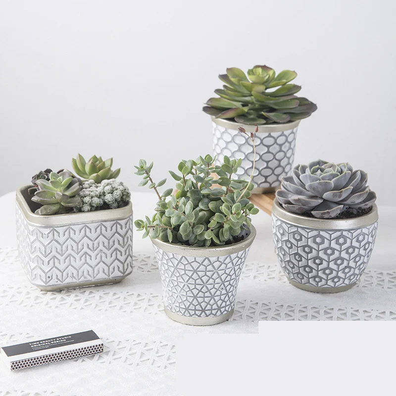 

Creative Ceramic Geometric Grain Cement Flower Simple Succulent Pot Container Planters Small Bonsai Pots Office Decor