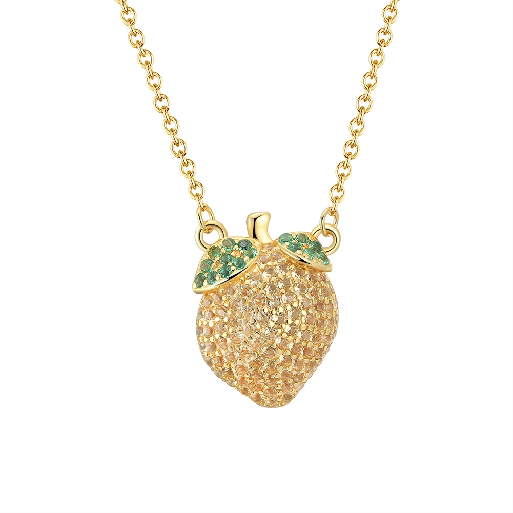 

RINNTIN EQN05 Summer Fruit Necklace Full Zirconia Paved 925 Silver Charm Necklaces