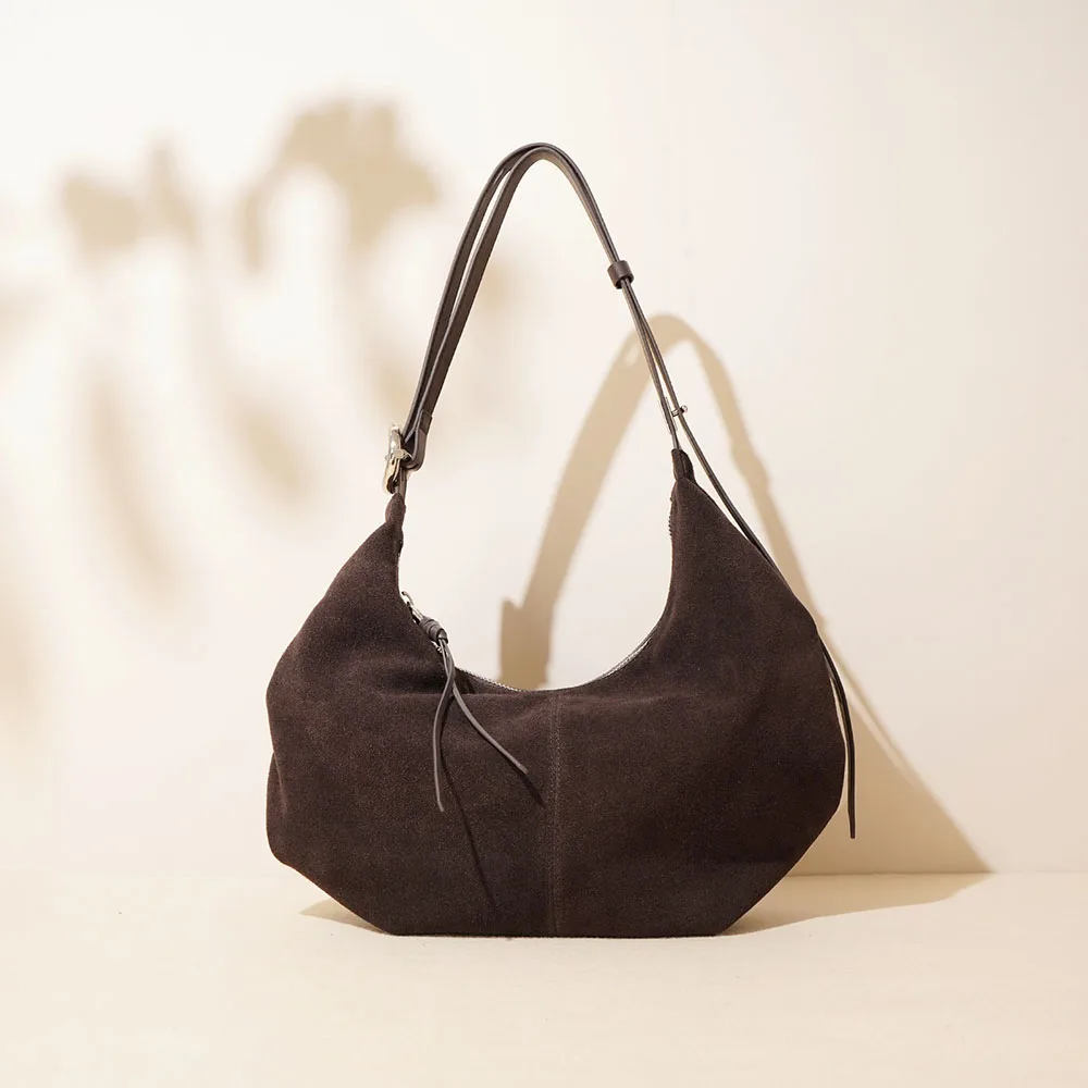 Luxury Ladies Suede Bag Half Moon Custom Leather Handbag Suede Shoulder Bag for Handbag Women Customise Tote Bag