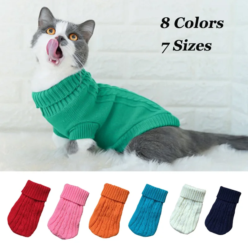 

Fashion Winter Knitted Cat Clothes Warm Jumper Turtleneck Sweater For Small Cats Costume Jacket Pet Clothing Products Ropa Gatos