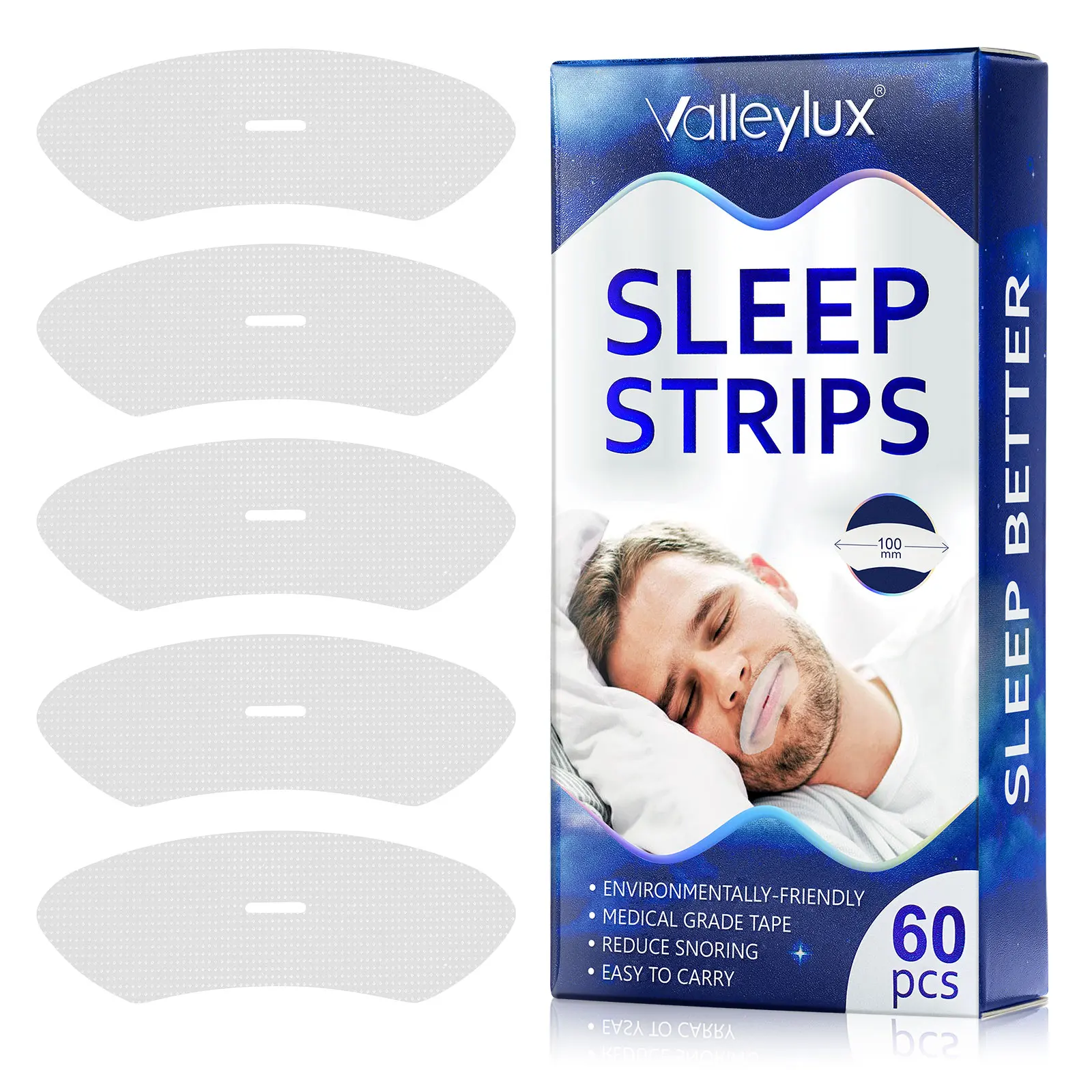 

Valleylux private label medical nasal breathing reliefanti snore sleep mouth tapex shape transparent mouth tape sleep strips