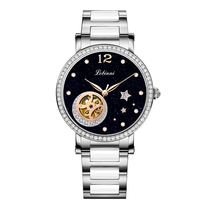 

Ceramic/Stainless/Leather Strap Female Automatic Wrist Watch For Woman Hollow Out Design LOBINNI Watches